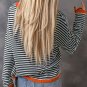 Contrast Trimmed Striped Drop Shoulder Sweater