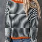 Contrast Trimmed Striped Drop Shoulder Sweater
