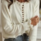 Beige Frill Trim Buttoned Knit Pullover Sweater
