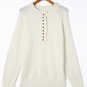 Beige Frill Trim Buttoned Knit Pullover Sweater