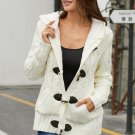 White Fur Hood Horn Button Sweater Cardigan