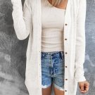 White Solid Color Open-Front Buttons Cardigan