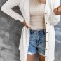 White Solid Color Open-Front Buttons Cardigan