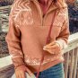 Pink Geometry Knit Quarter Zip Sweater