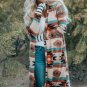 Multicolor Geometric Color Block Open Front Long Cardigan