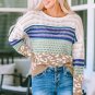 Multicolor Leopard Striped Mix Pattern Knit Crochet Sweater