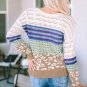 Multicolor Leopard Striped Mix Pattern Knit Crochet Sweater