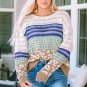 Multicolor Leopard Striped Mix Pattern Knit Crochet Sweater
