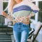Multicolor Leopard Striped Mix Pattern Knit Crochet Sweater