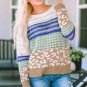 Multicolor Leopard Striped Mix Pattern Knit Crochet Sweater