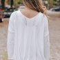 White Hollowed Detail Knitted Loose V Neck Sweater