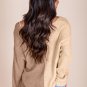 Khaki Long Sleeve V Neck Colorblock Sweater