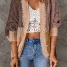 Brown Color Block Loose Open Front Knitted Cardigan