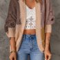 Brown Color Block Loose Open Front Knitted Cardigan
