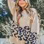 Khaki Leopard Patchwork Knitted Puff Sleeve Sweater