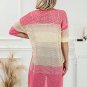 Pink Ribbed Short Sleeve Ombre Eyelet Knitted Cardigan