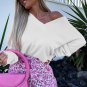 White Knitted V Neck Buttoned Cuffs Sweater