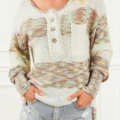 Multicolor Space Dye Henley Knit Sweater