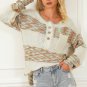Multicolor Space Dye Henley Knit Sweater