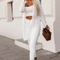 White Wavy Trim Open Knit Long Sleeve Cardigan