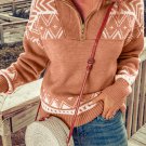 Pink Geometry Knit Quarter Zip Sweater
