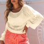 Apricot Sheer Openwork Knit Sweater