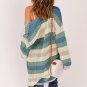 Green Striped Color Block Hollowed Knit Cardigan