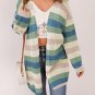 Green Striped Color Block Hollowed Knit Cardigan