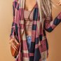 Draped Open Front Plaid Cardigan