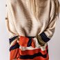 White Buttoned Shoulder Drop Shoulder Striped Sweater