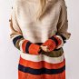 White Buttoned Shoulder Drop Shoulder Striped Sweater