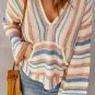 Multicolor Striped Knit Kangaroo Pocket Hooded Sweater