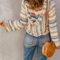 Multicolor Striped Knit Kangaroo Pocket Hooded Sweater