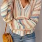 Multicolor Striped Knit Kangaroo Pocket Hooded Sweater