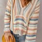 Multicolor Striped Knit Kangaroo Pocket Hooded Sweater