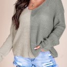 Gray Long Sleeve V Neck Colorblock Sweater