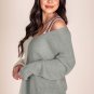 Gray Long Sleeve V Neck Colorblock Sweater