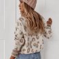 Brown Two-tone Ribbed Trim Contrast Leopard Sweater