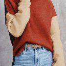 Clay Red Color Block Turtle Neck Drop Shoulder Knit Sweater