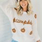 White Pumpkin Yarn Stitch Ribbed Knit Sweater