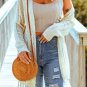 Beige Tasseled Hollow out Cable Knit Cardigan
