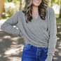 Gray Black/Pink/Gray/Khaki/Apricot Wrap V Neck Waffle Sweater