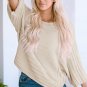 Apricot Exposed Seam Ribbed Knit Dolman Sweater
