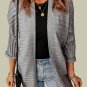 Gray Ribbed Open Front Knit Cardigan