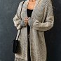 Apricot Plaid Knitted Long Open Front Cardigan