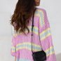 Pink Contrast Striped Open Front Cable Cardigan