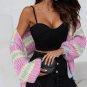 Pink Contrast Striped Open Front Cable Cardigan