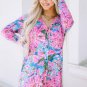 Pink Flower Print Long Sleeve Button Up Cardigan