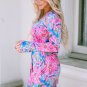 Pink Flower Print Long Sleeve Button Up Cardigan