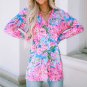Pink Flower Print Long Sleeve Button Up Cardigan